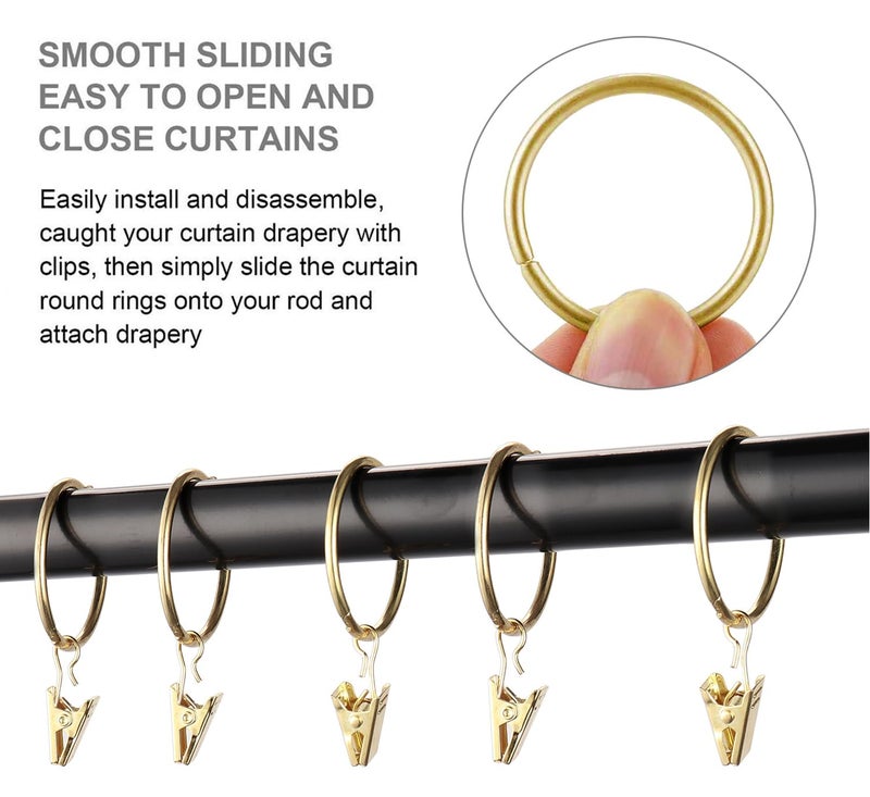 Fivebop 40 Pack Rings Curtain Clips Rustproof Metal Window Drapery Clip Vintage Heavy Duty Eyelet Curtain Rods Hangers Rings with Hooks, 1.25In Inner Diameter (Golden-Non Open) - Image 4